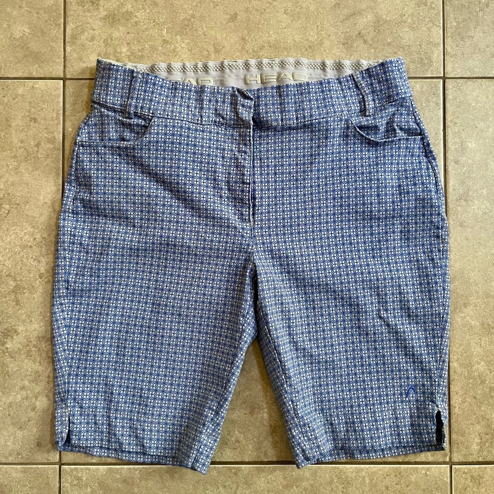 Head Womens Sz 8 Memory Stretch Golf Shorts 9” Inseam Geometric Pattern Blue